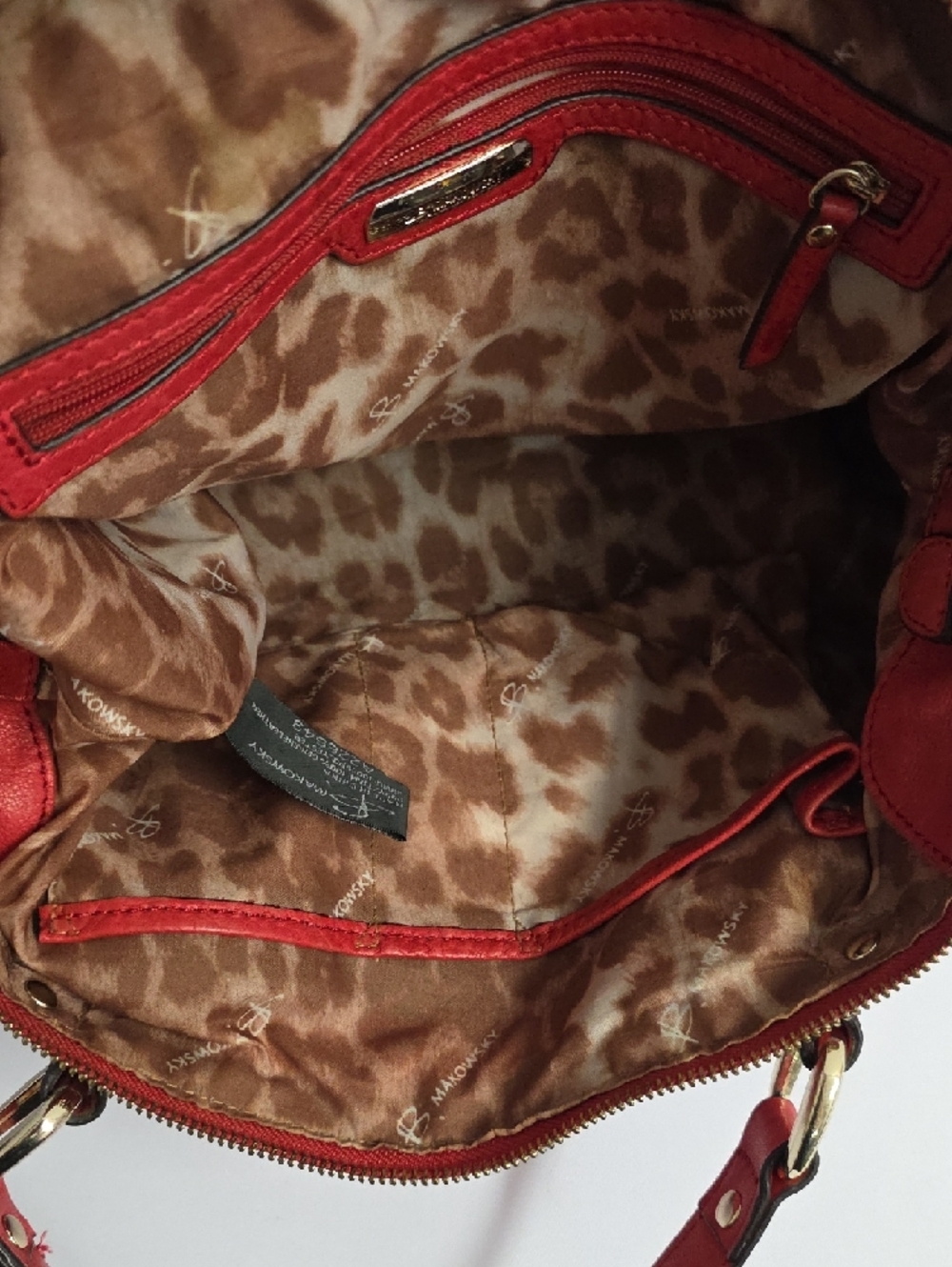 B. Makowsky Red Genuine Leather Shoulder Bag Gold Hardware Crossbody Purse - Picture 5 of 16
